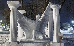 ice sculpture of angel between columns